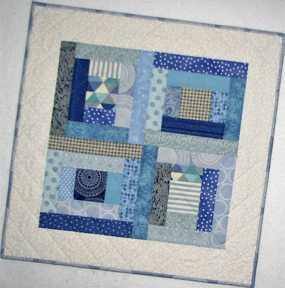 Shabby Cottage Chic Table Topper 36x38.5 Octagon Spring Floral Table Topper Blue and Yellow Quilted Table Runner