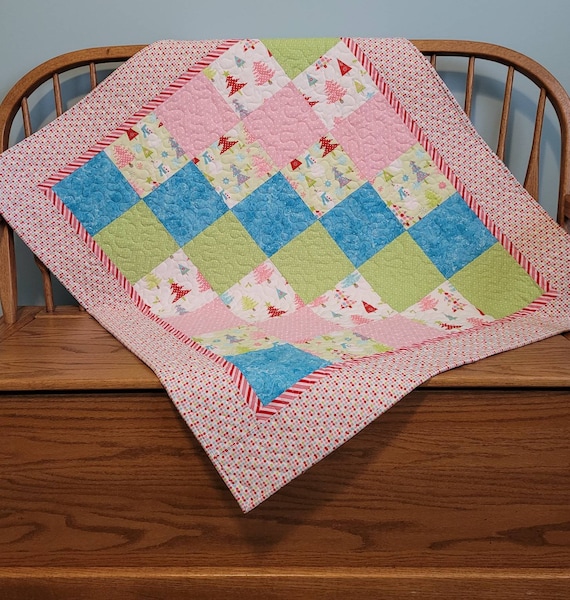 Baby s First Christmas Quilt Pastel Patchwork Baby Blanket Green
