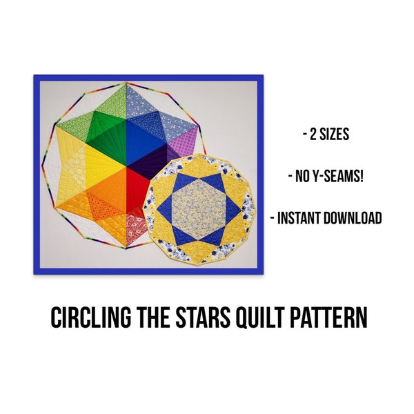 Circling The Stars PDF Pattern, Village Quilts Original Pattern, 2 Sizes Available, Suitable for  Wall Hanging or Table Mat, No Y-Seams