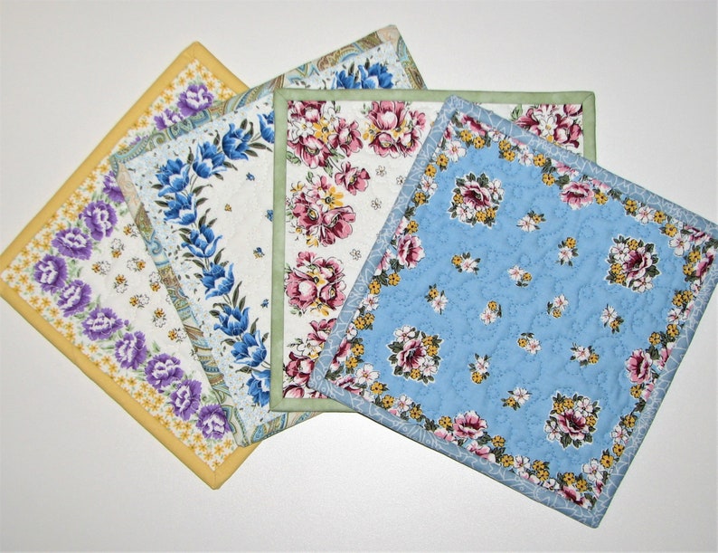 Assorted Shabby Cottage Chic Quilted Candle Mats 8x8 Vintage Look Floral Mug Rugs