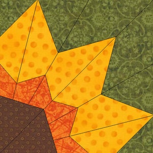 Sunflower Foundation Paper Pieced Block Pattern, PDF Sunflower Quilt Block Pattern, Autumn Quilt Block, 10 Inch Block image 7