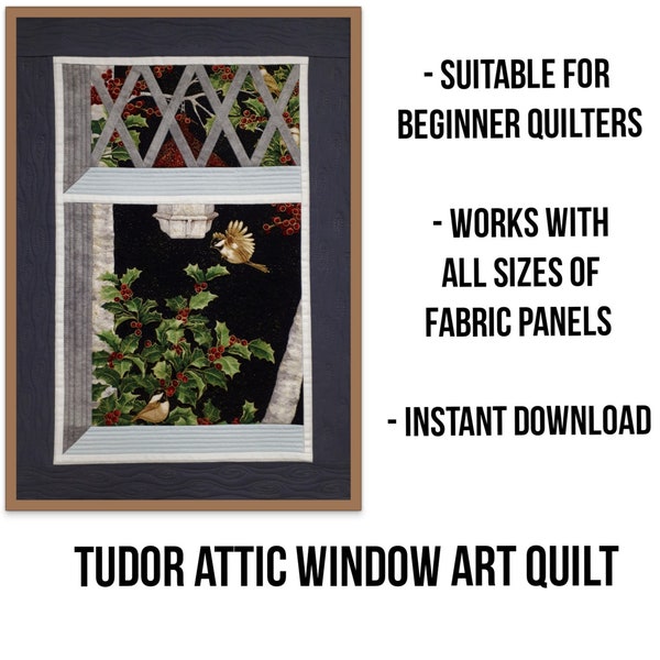 Motif de courtepointe artistique Tudor pour fenêtre de grenier, motif PDF original de courtepointes de village, convient pour un panneau en tissu, téléchargement immédiat
