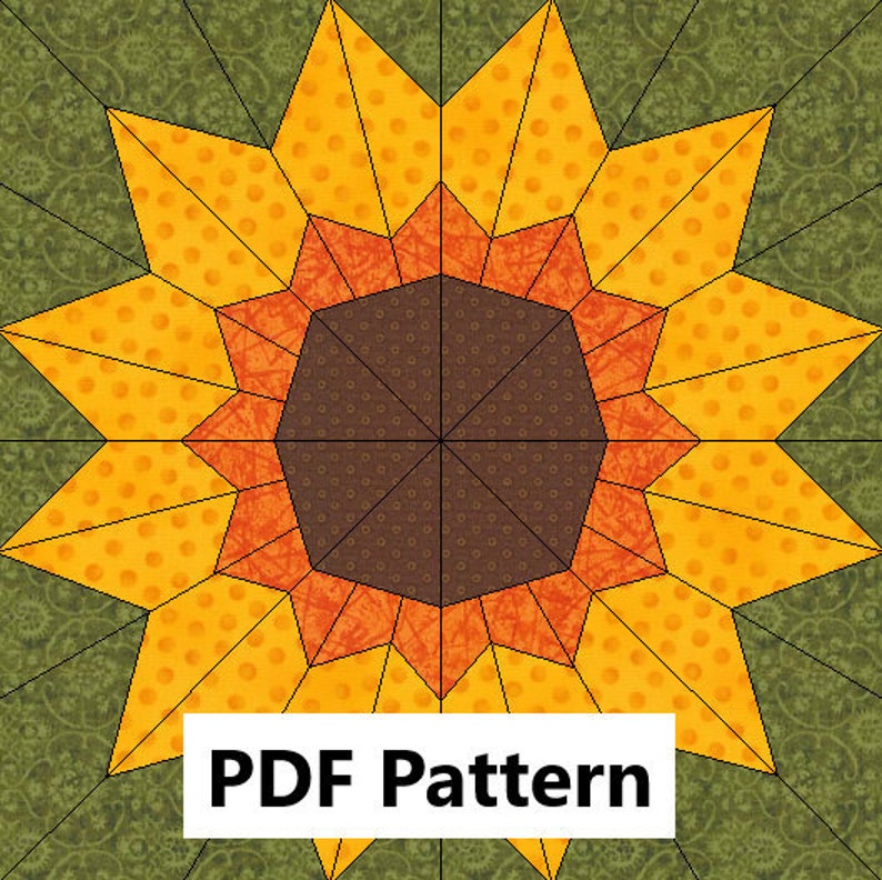 Sunflower Foundation Paper Pieced Block Pattern, PDF Sunflower Quilt Block Pattern, Autumn Quilt Block, 10 Inch Block image 2