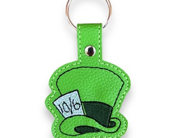 Mad Hatter Tea Party Keychain: Green Top Hat Bag Charm (4.5")