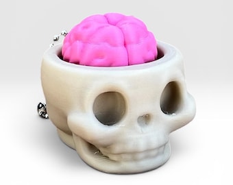 Skull Brain Clicker Fidget Keychain | 3D Printed Sensory Fidget Toy