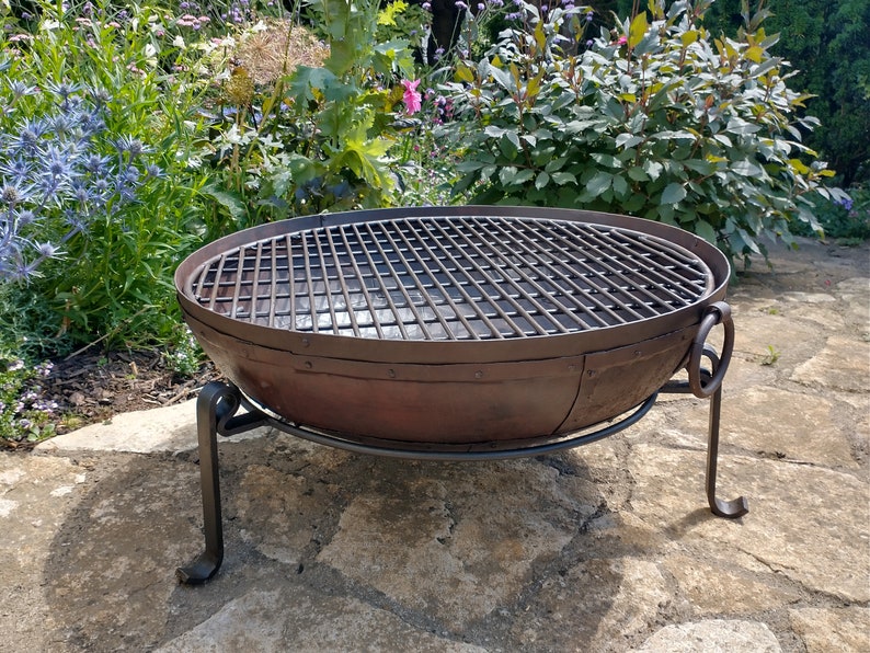 80cm Indian Fire Bowl / Kadai BBQ Fire Pit With Stand & Grill Etsy UK
