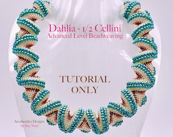 DAHLIA pdf Peyote-kralenpatroon - 1/2 Cellini Advanced Level gevormde Peyote Stitch-ontwerpbestand kraagketting