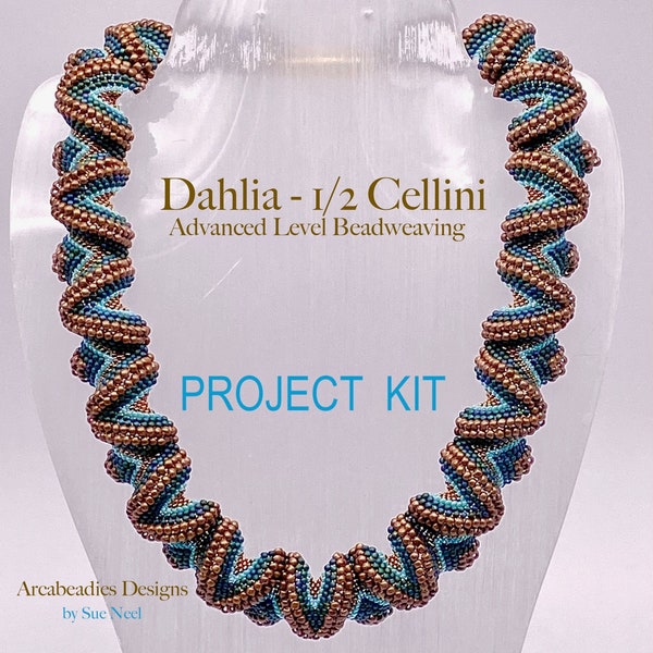 DAHLIA Peyote Beadweaving Kit- Advanced level Shaped Peyote Stitch Necklace Project - DIY Statement Collar Jewelry parts and supplies