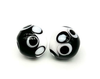 Lampwork Torch Beads - black and white modern design - Originally crafted Handmade Art Glass Beads for creating our own jewelry artwork