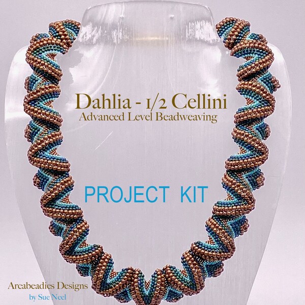 Peyote Beadweaving Kit- Dahlia  1/2 Cellini Necklace - Advanced level Shaped Peyote Stitch Project - DIY Statement Collar Jewelry adjustable