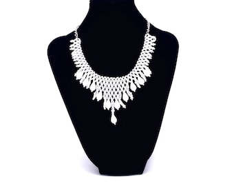 NOLA - Bead and Crystal Statement Necklace - White