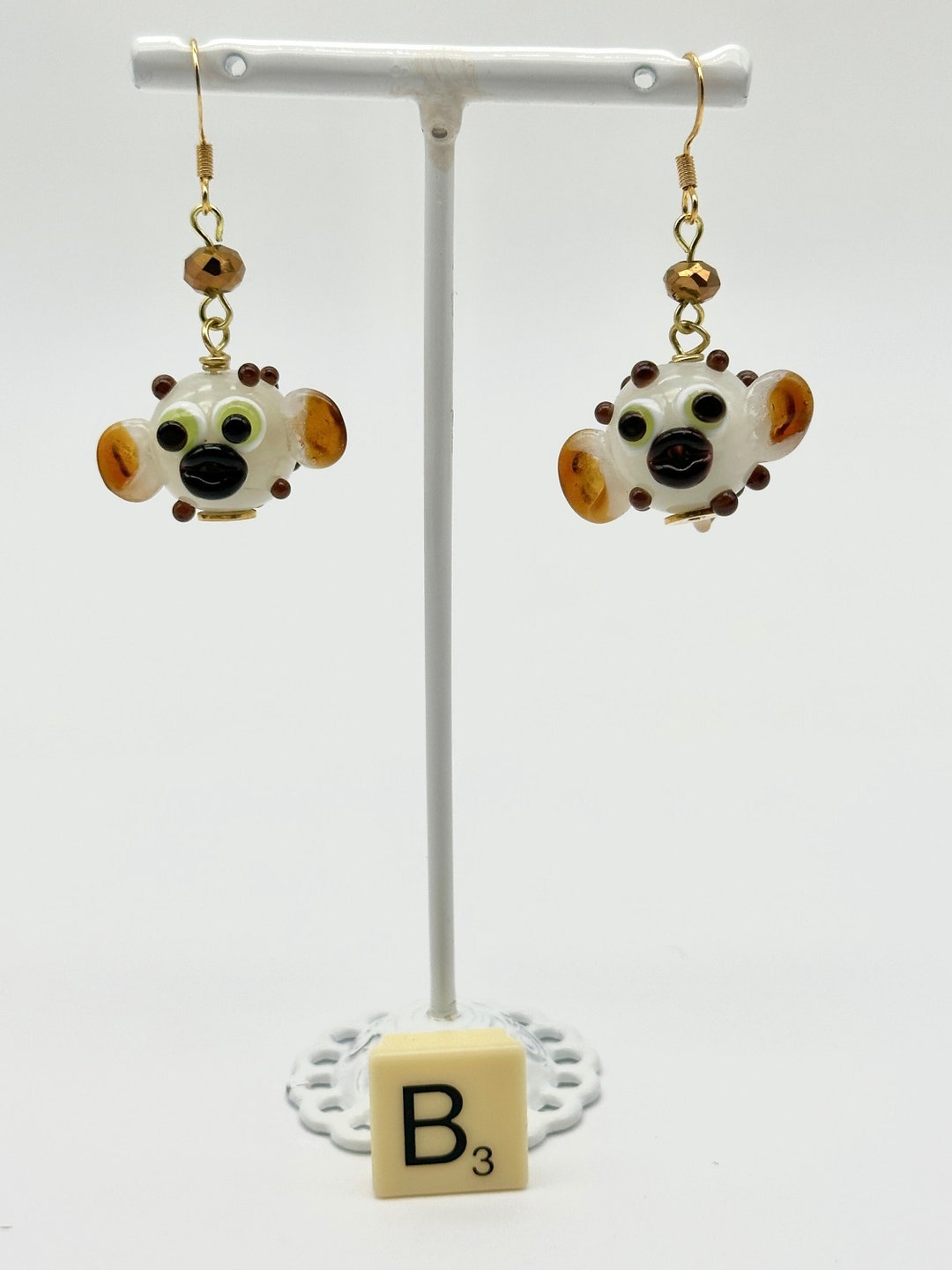 Handmade Torch Glass Bead Puffer Fish Earrings B Cute Etsy