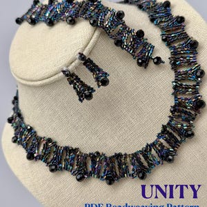 Unity! PDF BEADWEAVING PATTERN Intermediate Herringbone Stitch digital file for making seed bead jewelry set with hex seed beads