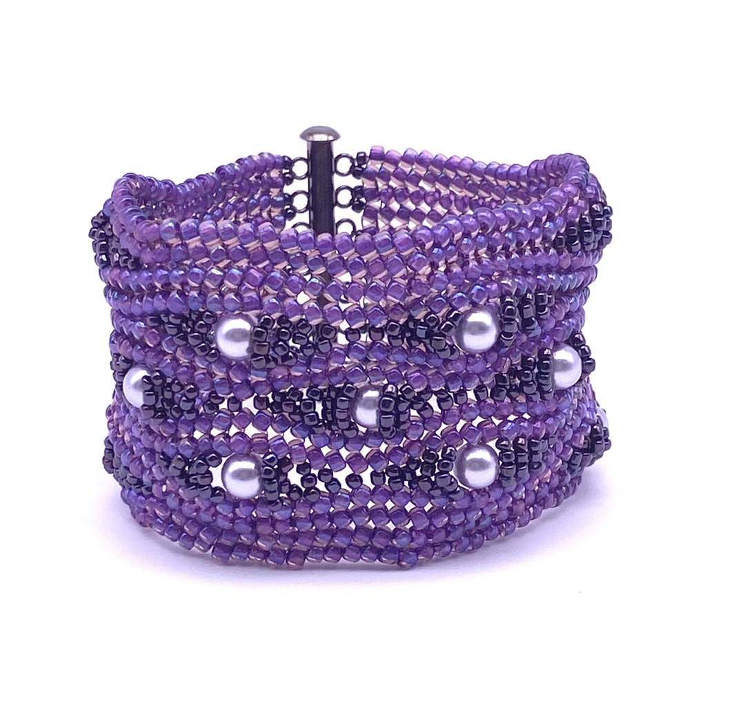 Purple Bead Bracelet Original Design With Slide Bar Clasp and Rich