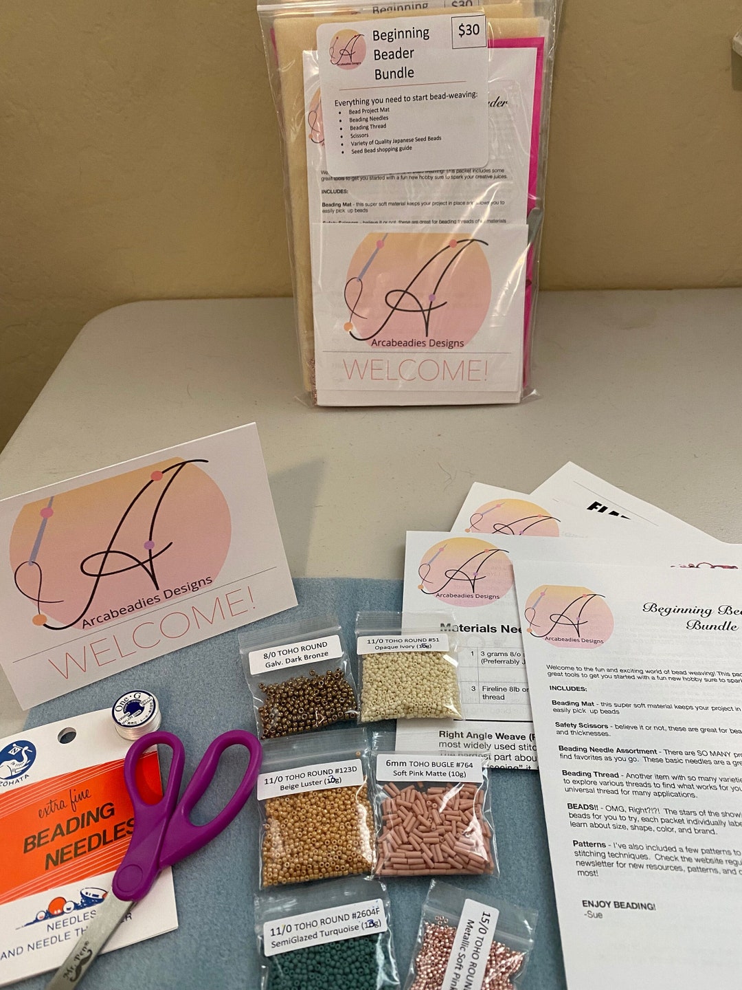 Beadweaving Starter Kit Beginner Assortment of Seed Beads, Stitch