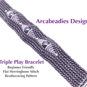 PATRÓN DE TEJIDO DE CUENTAS PDF de Triple Play Pulsera para principiantes Archivo digital de puntada de espiga para hacer joyas con cuentas de semillas y perlas