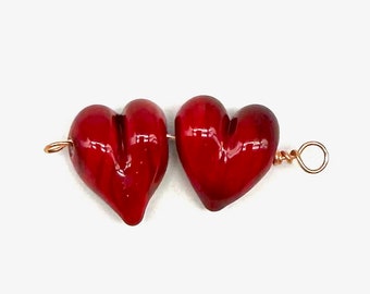 Lampwork Torch Beads - Small Red Heart Pairs (F) - Original Handmade Art Glass Beads for creating your own designs OOAK crafting elements