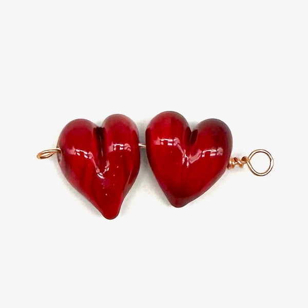 Lampwork Torch Beads - Small Red Heart Pairs (F) - Original Handmade Art Glass Beads for creating your own designs OOAK crafting elements
