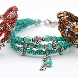 Strapped! PDF Beadweaving Pattern Beginner Friendly Brick-Stitch Multi strand Bracelet with segments, increases, and decrease construction