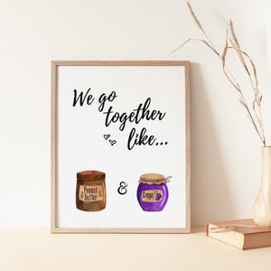 PB&J Printable Wall Art | 8x10 Downloadable Print | Food Love Pair | Peanut Butter and Jelly | Cute Couple Home Decor