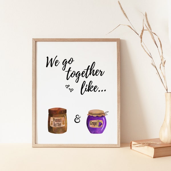 PB&J Printable Wall Art | 8x10 Downloadable Print | Food Love Pair | Peanut Butter and Jelly | Cute Couple Home Decor