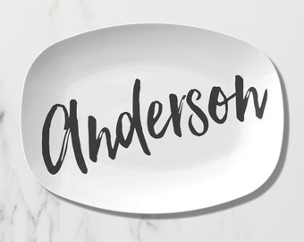 Last Name Platter | Personalized Family Plate | Brush Script | Newlywed Serving Platter | bridal shower gift | wedding present for couple