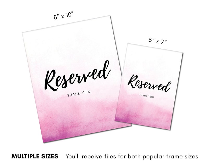 Reserved Sign, Printable Bridal Shower, Pink Watercolor, 8x10 5x7 ...