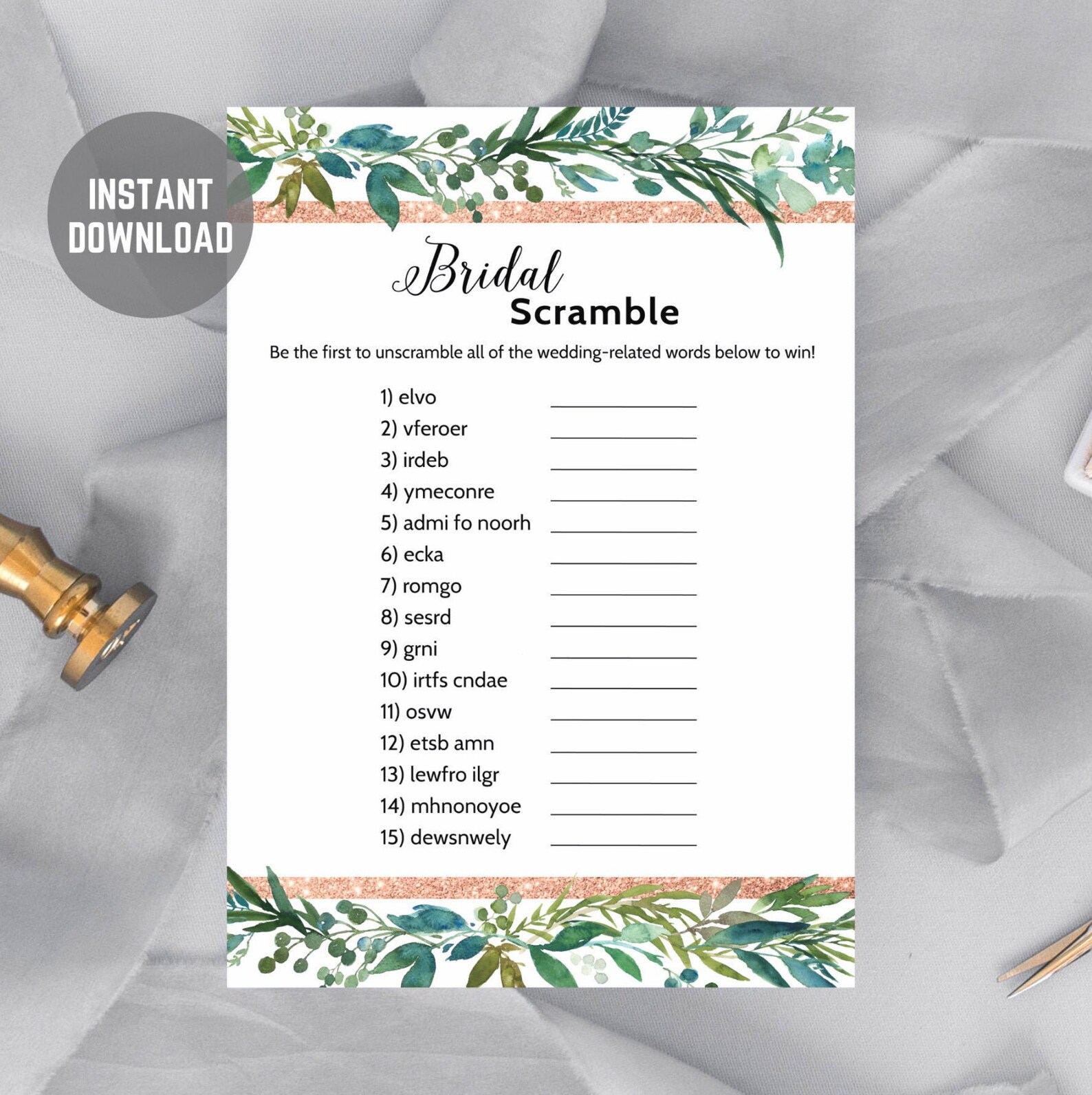 Bridal Scramble Printable Bridal Shower Game ROSE GOLD - Etsy