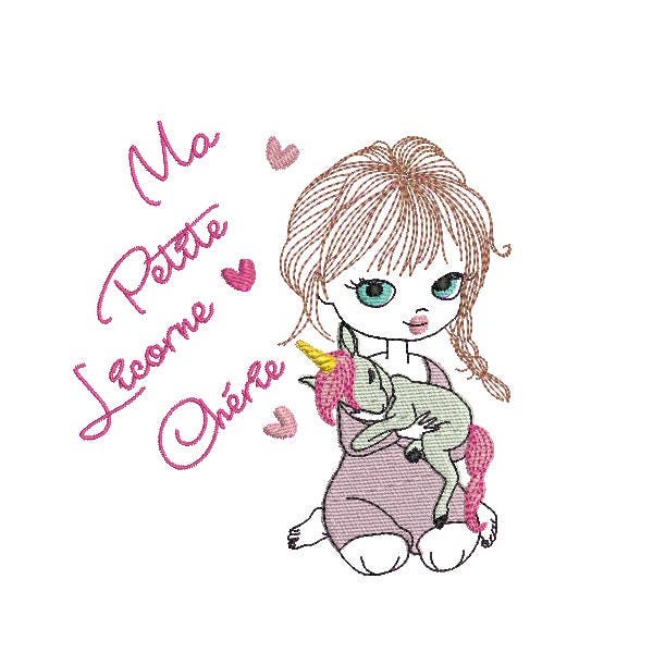 Instant Download Machine Embroidery  design girl with her unicorn