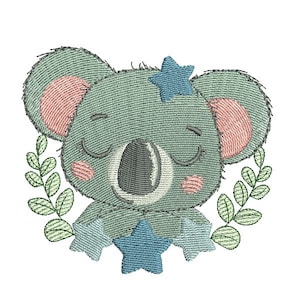 Motif de broderie machine koala endormi  aux étoiles