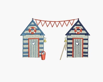 instant download embroidery design Beach huts customizable