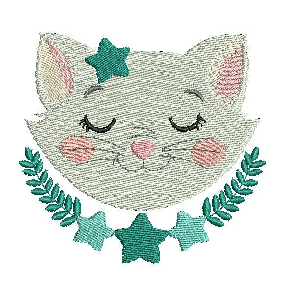 Motif de broderie machine chat endormi aux étoiles