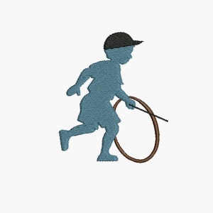Instant download borduurwerk ontwerpen silhouet jongen spelen met een hoelahoep