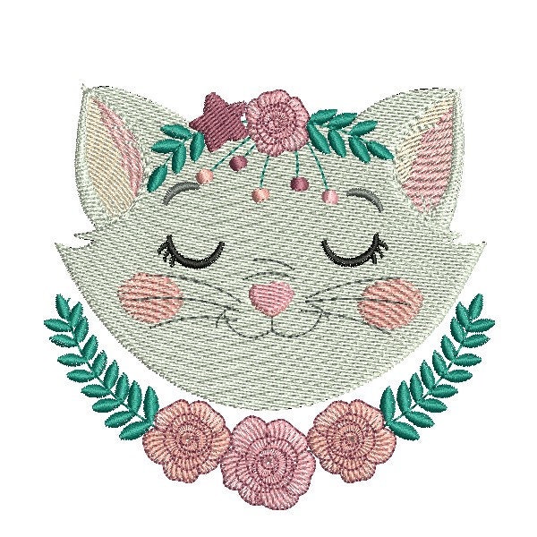 Motif de broderie machine chatte endormie aux fleurs