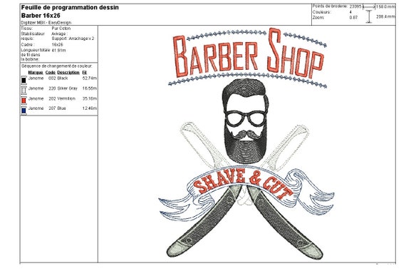 Instant Download Embroidery Design Barber Shop 