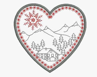 Instant Télécharger appliques design de broderie coeur montagne