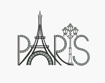 instant download embroidery  Paris eiffel tower and lamppost