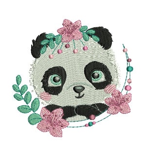Motif de broderie machine panda aux fleurs