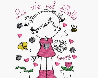 Instant download Machine Embroidery Girl life is Beautiful