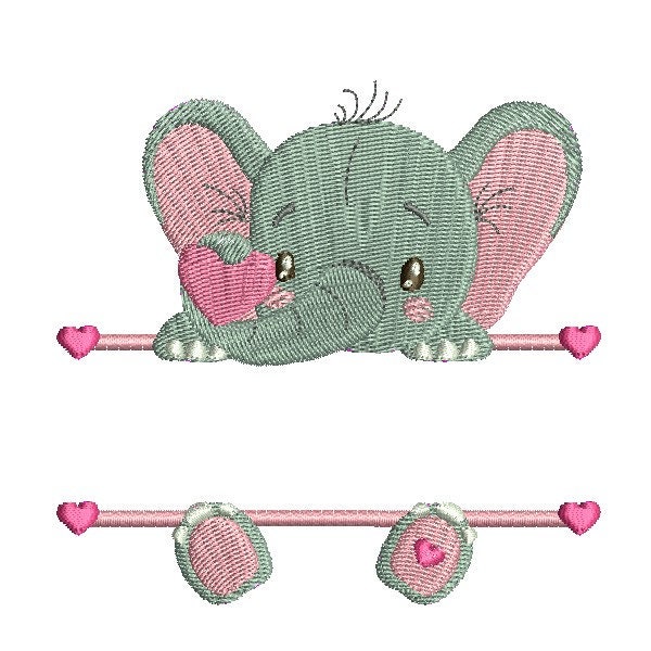 Motif de broderie machine elephant prénom fille personnalisable