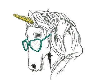 Instant download machine applique  embroidery    unicorn with his glasses