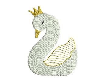 Instant download   Machine Embroidery  swan with mylar