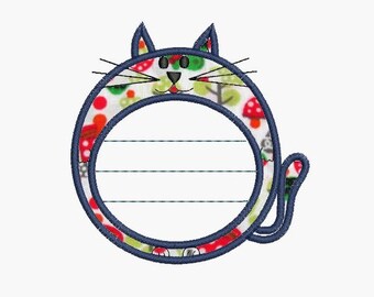 Instant download Machine Embroidery Applique Cat label customizable