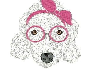 Instant download machine applique  embroidery  poodle with glasses