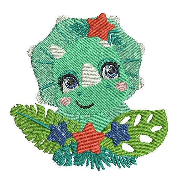 instant download embroidery design Dinosaure tricératops avec étoile