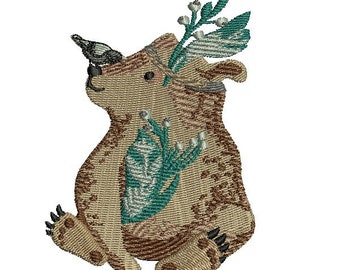 Motif de broderie machine à télécharger instantanément l'ours  de la foret