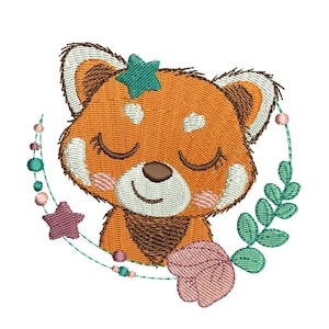 Motif de broderie machine la panda roux endormie aux fleurs