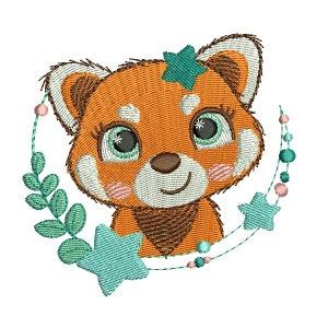 Motif de broderie machine panda roux aux étoiles