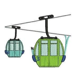 即時ダウンロード 機械刺繍デザイン ケーブルカー スキー マウンテンリフト