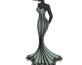 instant download embroidery  elegant  black  woman Paris silhouette 5